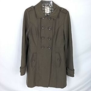 TULLE SZ M WOOL BLEND PEA COAT ARMY GREEN WOMENS
